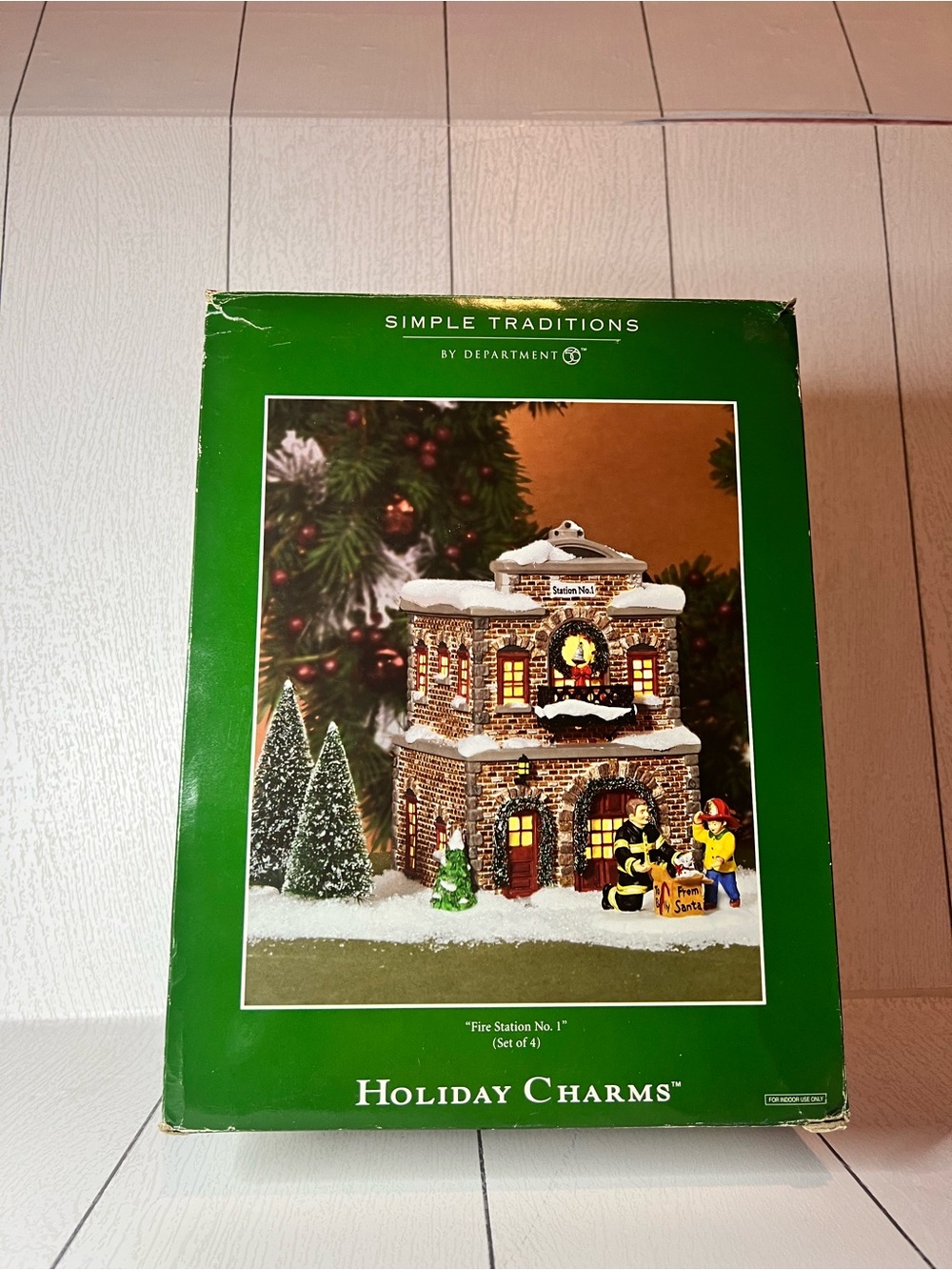 Department 56 Holiday Charms Fire Station No. 1 - Green, White, Red